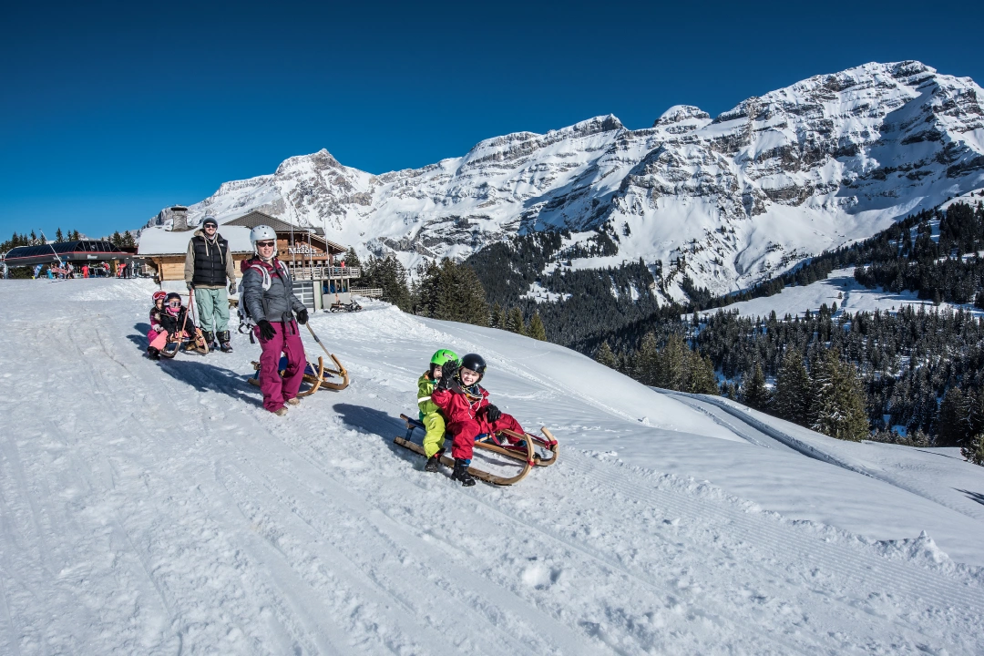 CTA Luge a Family Getting Ready to Sled in Les Diablerets