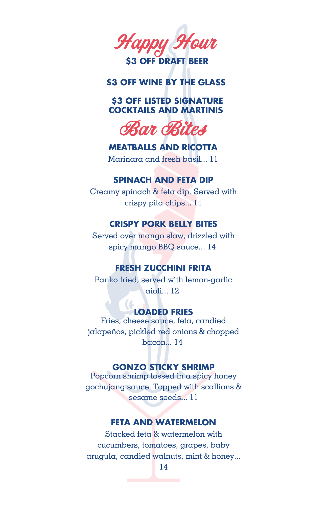 Happy Hour Fall Season Menu