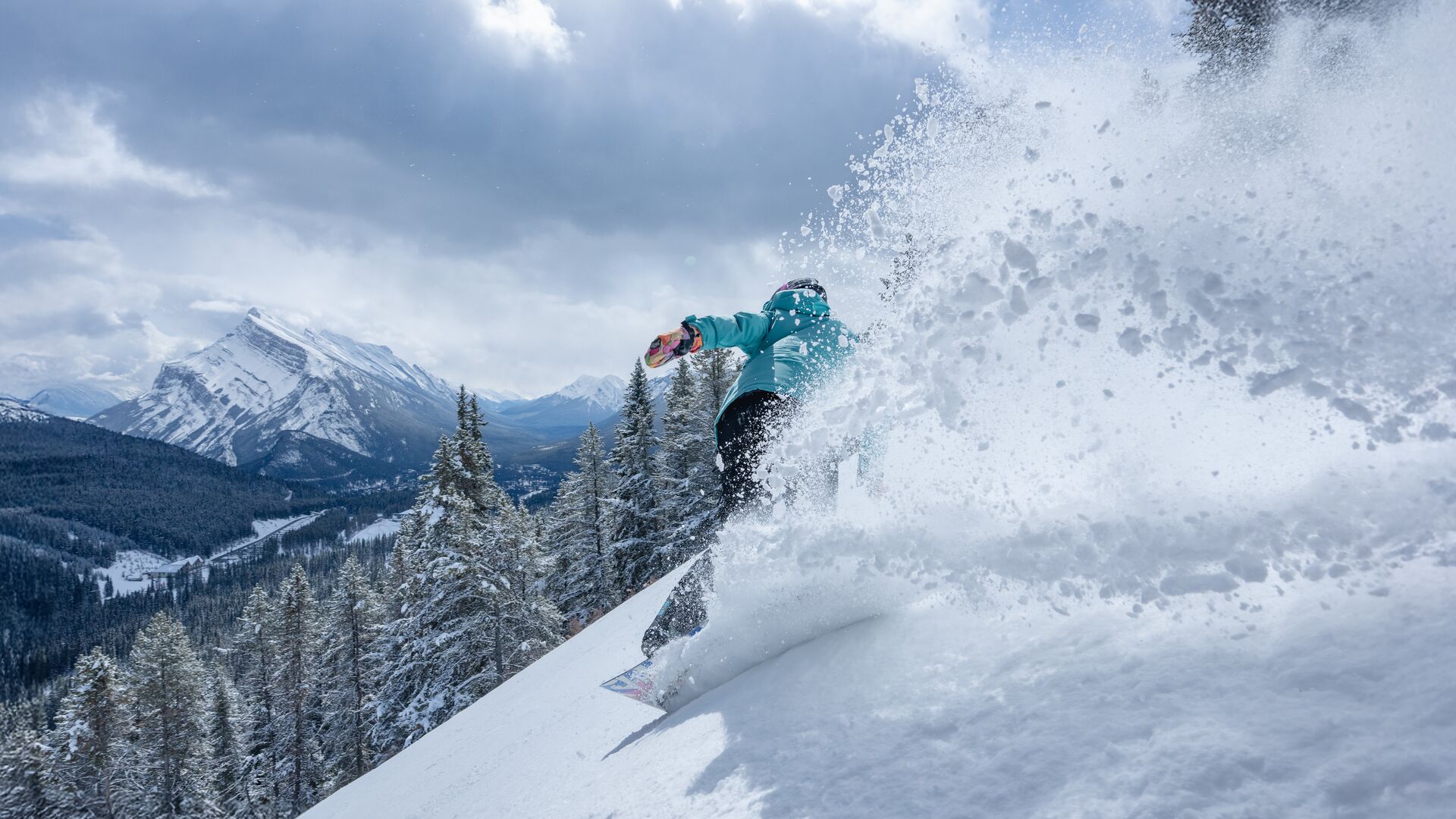 Snowboarder Shredding at Mount Norquay in Banff National Park